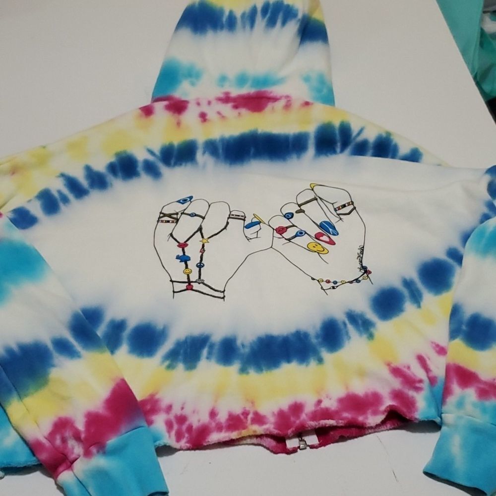 $198 NEW Lauren Moshi PINKY SWEAR zip tie dye hoodie sweatshirt NAILS SMALL NWT - Picture 4 of 5